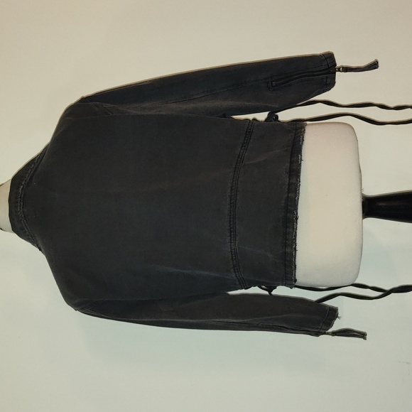 12th tribe faded black Moto jean jacket size small distressed - Picture 2 of 8